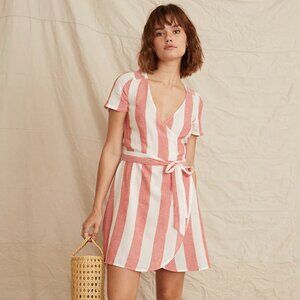 Frances Wrap Dress in Poppy Red/White Stripe, size L